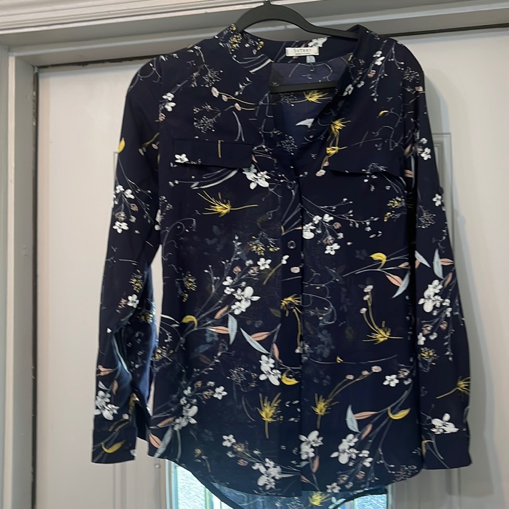 Navy blue floral blouse size s